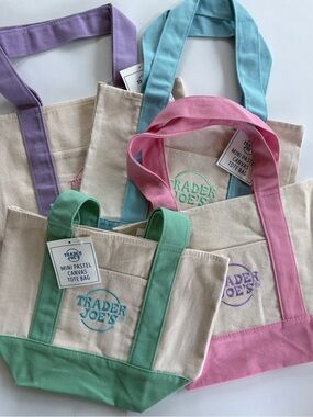 Trader Joe's Mini Pastel Canvas Tote Bag - Set of 4!